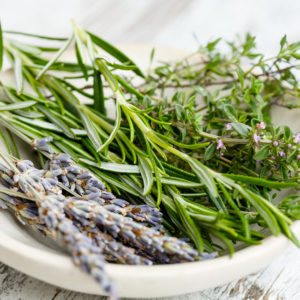 lavender, rosemary and thyme on a plate