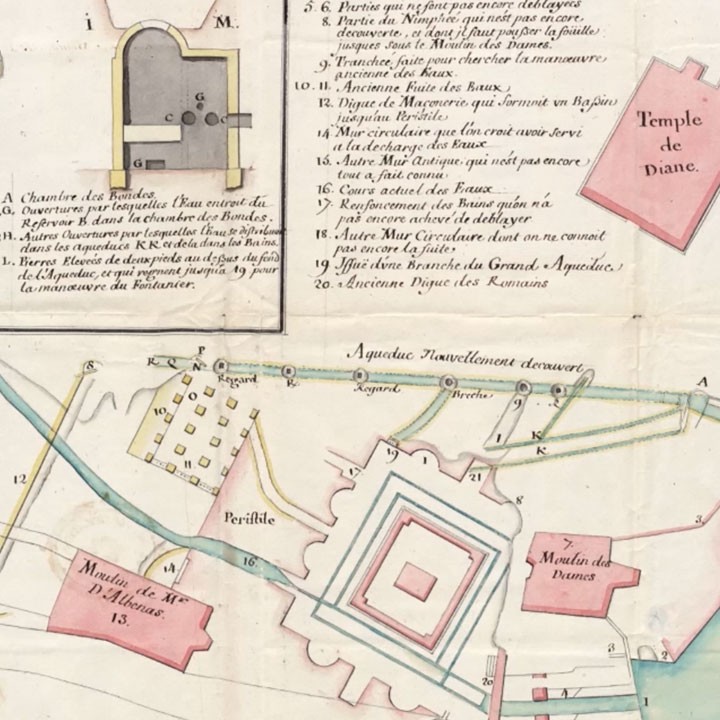 détail d'un ancien plan de la ville de Nîmes
