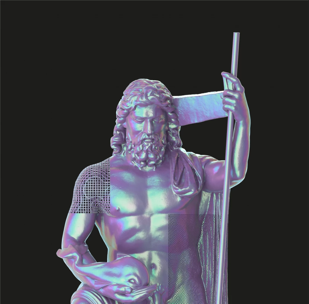 Statue de Neptune sur fond noir