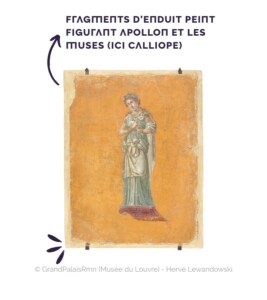 Fragments d'enduit peint figurant Apollon et les muses (ici Calliope)